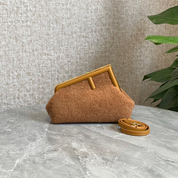 Fendi First Mini 26 Bag In Cider Brown Wool With Gold Hardware