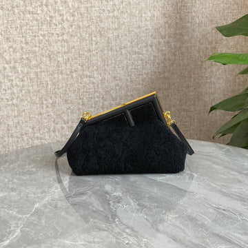 Fendi First Mini 26 Bag In Black Wool With Gold Hardware