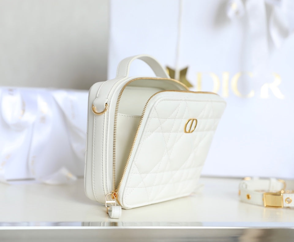 Caro Box Bag 19 In White Calfskin