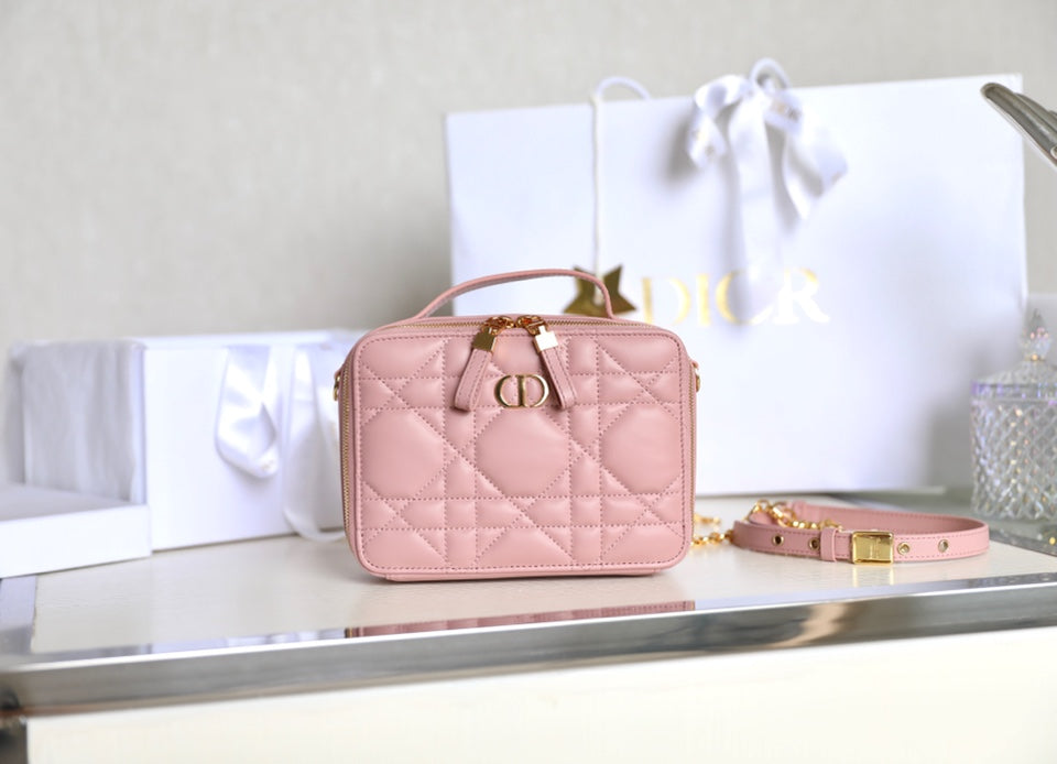 Caro Box Bag 19 In Light Pink Calfskin