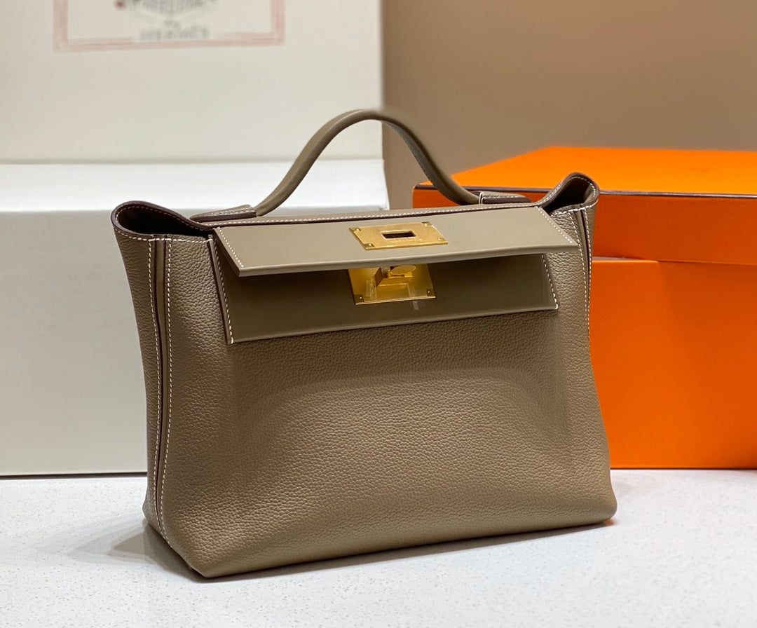 HM Kelly Handbag 29 Khaki Calfskin