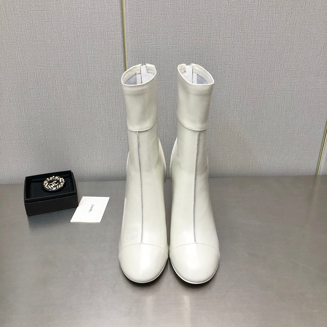 High Heel Ankle Boots In White Calfskin