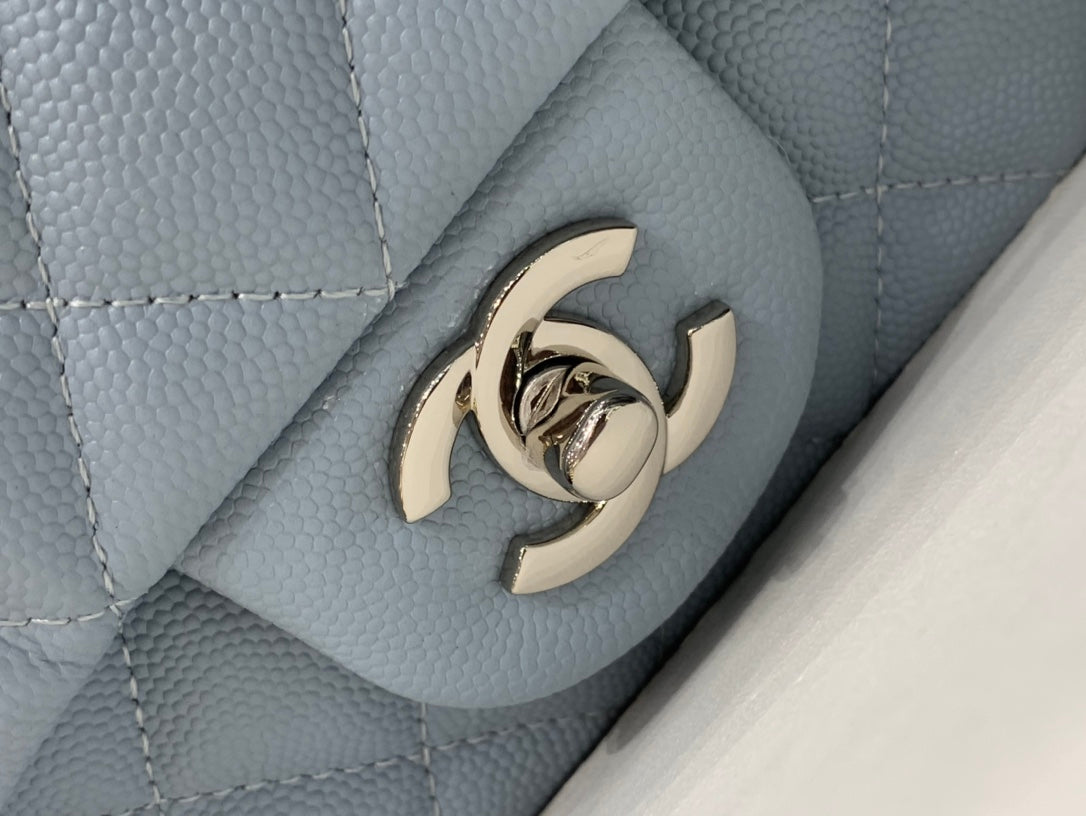 Flap Bag Mini 20CM Light Cloud Blue Caviar Silver Hardware