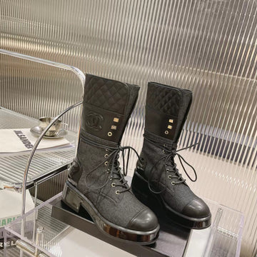CC High Boots 45MM Black Denim Fabric And Quilted Cowhide