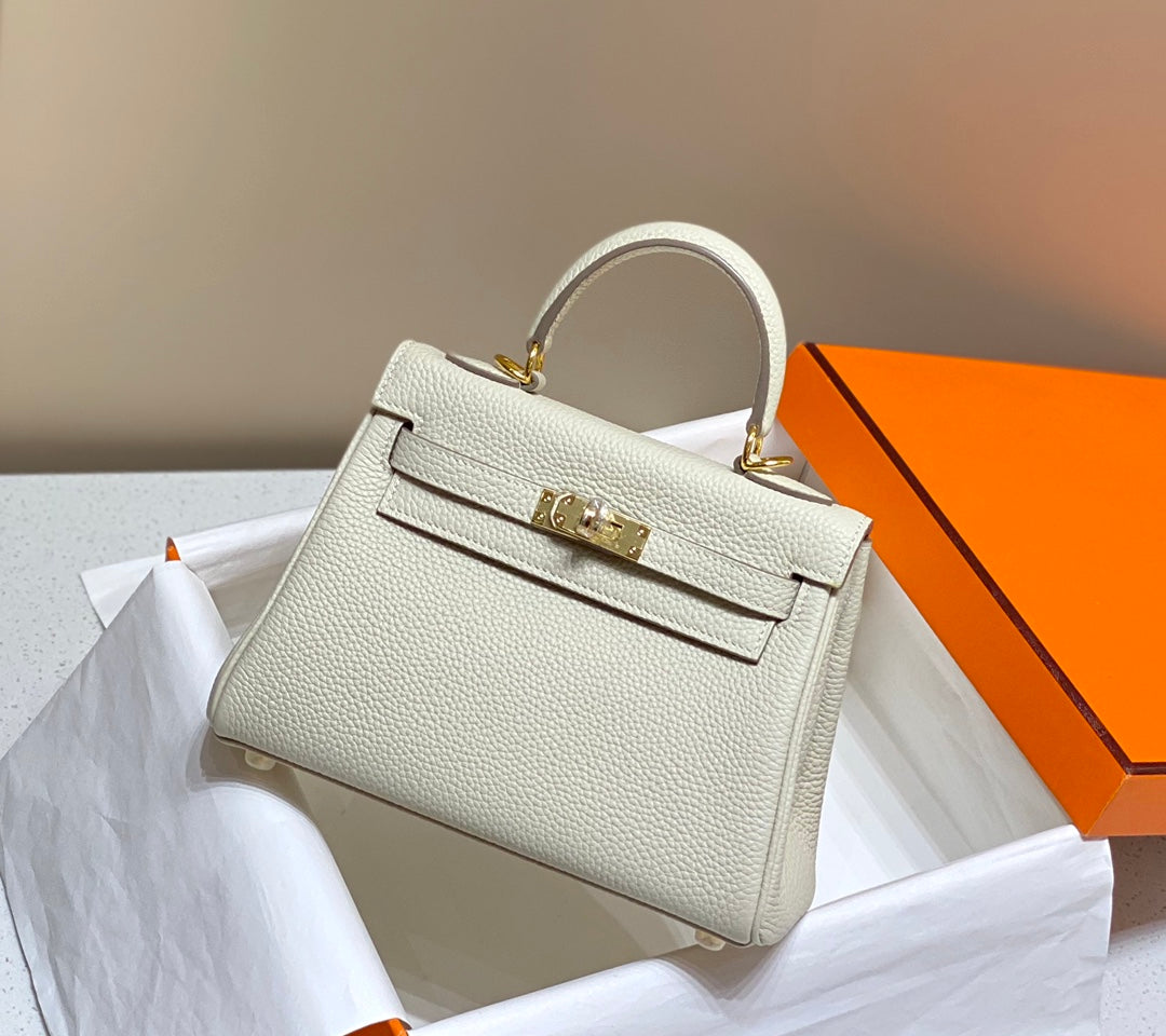 HM Mini Kelly 20CM Cream Togo Leather Gold Hardware