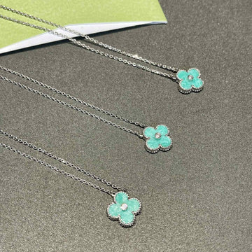 Vca Clover Vintage Turquoise Sliver 1 Diamond Necklace