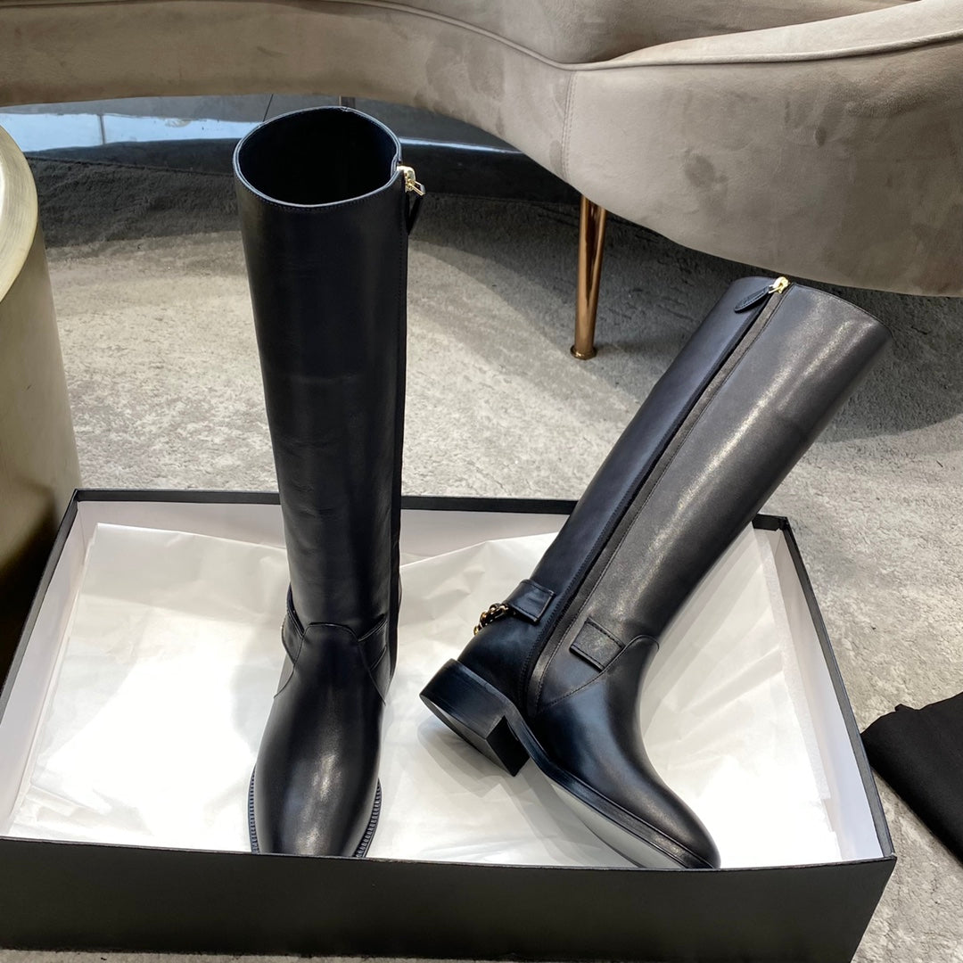 CC 25 Chain High Boots 30MM Black Calfskin 527576