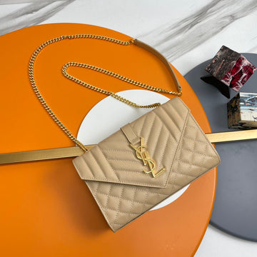 YSL Envelope Small Bag 21CM Beige Embossed Leather 285992