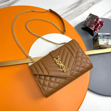 YSL Envelope Small Bag 21CM Brown Embossed Leather 285998