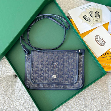 Plumet Pocket Wallet 20 In Navy Blue Goyardine Canvas And Lambskin Trim