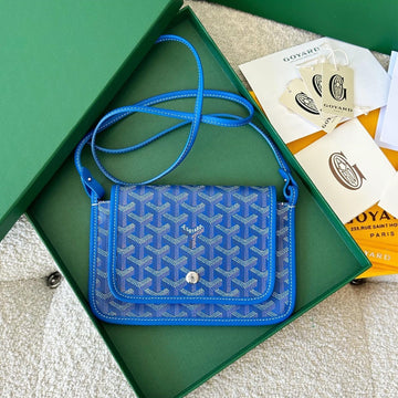 Plumet Pocket Wallet 20 In Sapphire Blue Goyardine Canvas And Lambskin Trim