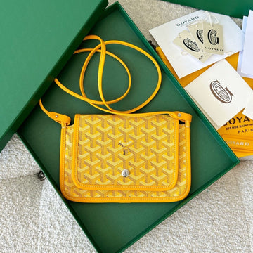 Plumet Pocket Wallet 20 In Yellow Goyardine Canvas And Lambskin Trim