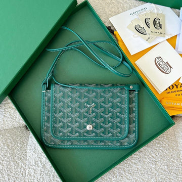 Plumet Pocket Wallet 20 In Green Goyardine Canvas And Lambskin Trim