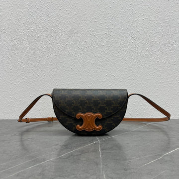 Celine Besace Cuir Bag Triomphe Black Brown Canvas & Calfskin
