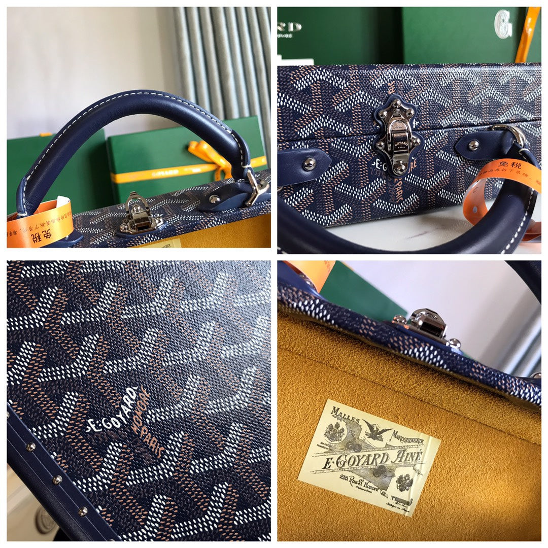 Grand Hôtel Trunk Bag 24 In Navy Blue Goyardine Canvas And Calfskin