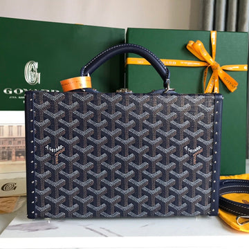 Grand Hôtel Trunk Bag 24 In Navy Blue Goyardine Canvas And Calfskin