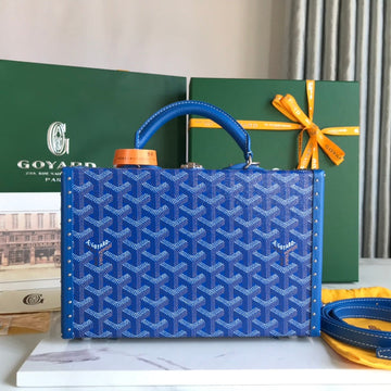 Grand Hôtel Trunk Bag 24 In Blue Goyardine Canvas And Calfskin