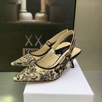 Jadior Slingback Pump 65 Black Embroidered Cotton With Gold-Tone Metallic Thread