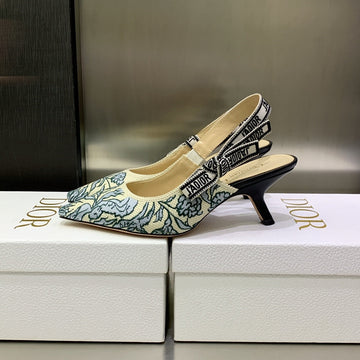 Jadior Slingback Pump 65 Duck Blue Embroidered Cotton With Gold-Tone Metallic Thread