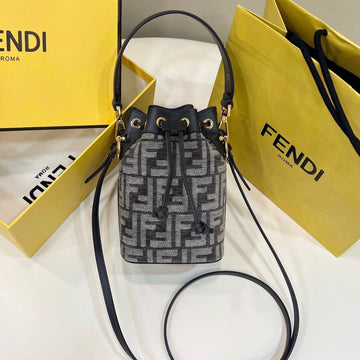 Mon Tresor Mini 18 Bag In Black Mix Grey Ff Fabric With Gold Hardware
