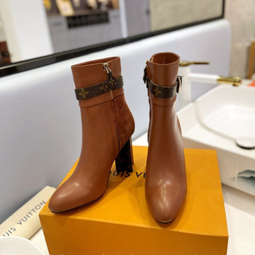 LV 26S Silhouette Ankle Boot 10CM Brown Cowhide Suede & Monogram Canvas 574030