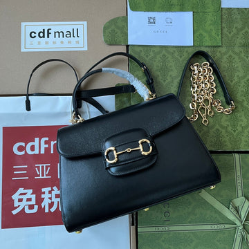 Horsebit 1955 Medium Top Handle Bag 29 In Black Calfskin Gold Hardware