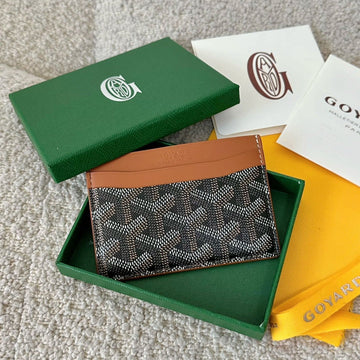 Saint-Sulpice Card Wallet 10 In Black Goyardine Canvas And Tan Calfskin