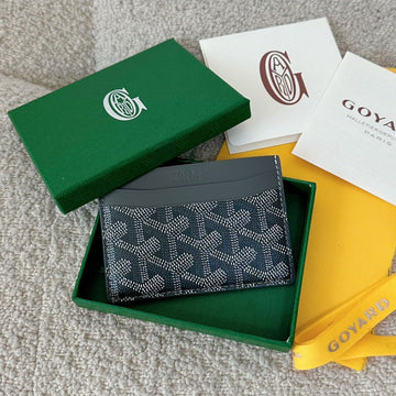 Saint-Sulpice Card Wallet 10 In Grey Black Goyardine Canvas And Calfskin