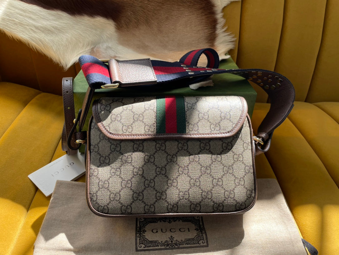 GG Ophidia Small 23 Bag In Beige And Ebony Supreme Canvas