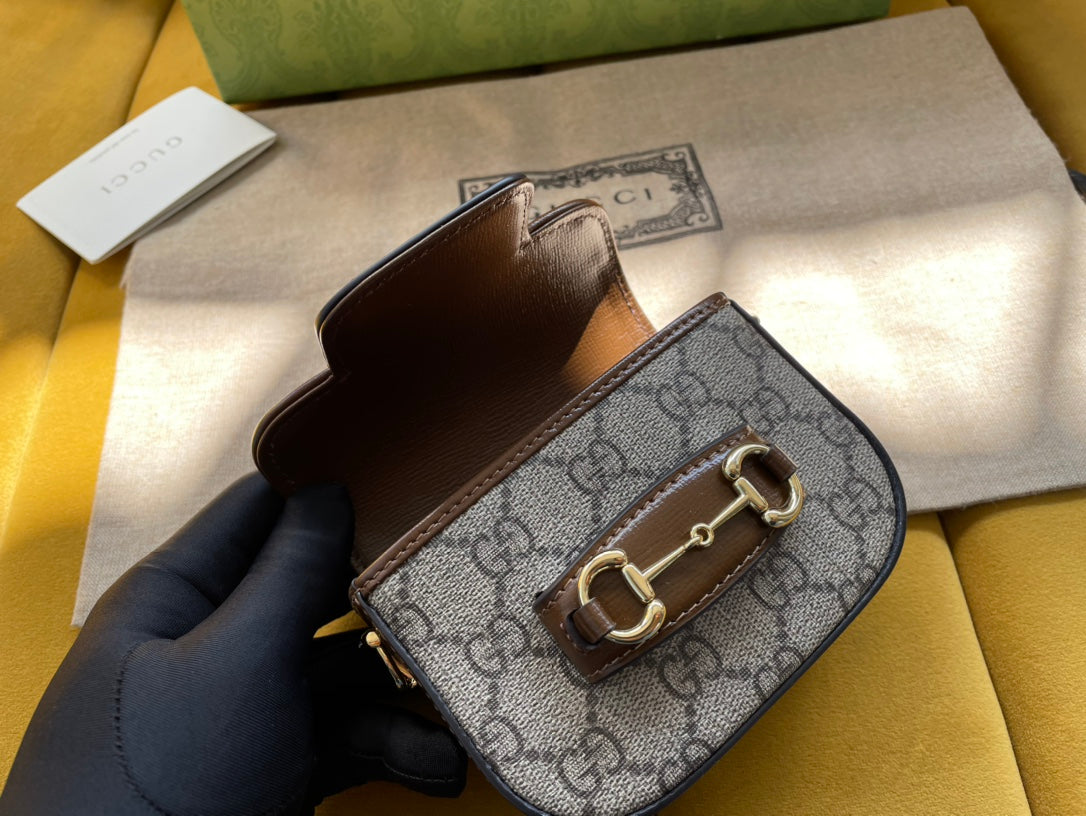 GG 12 Horsebit 1955 Super Mini Bag Beige Canvas And Ebony Calfskin