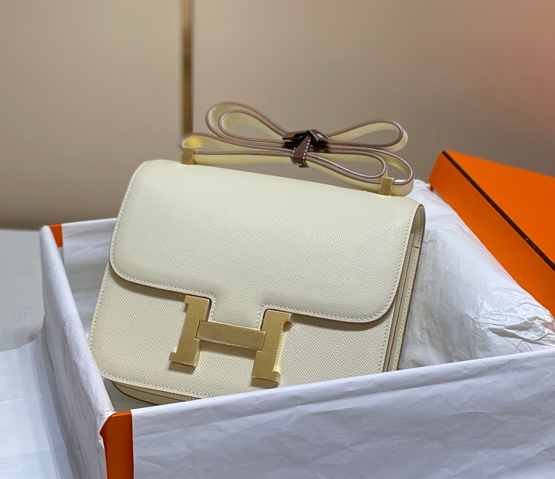 Constance 24 White Epsom Leather Silver Hardware