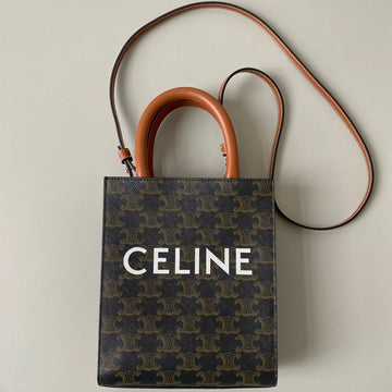 Mini Vertical Cabas 17 Black Triomphe Canvas Tan Calfskin