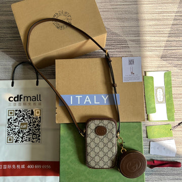 Mini Bag 17 In Brown Calfskin And Beige Canvas