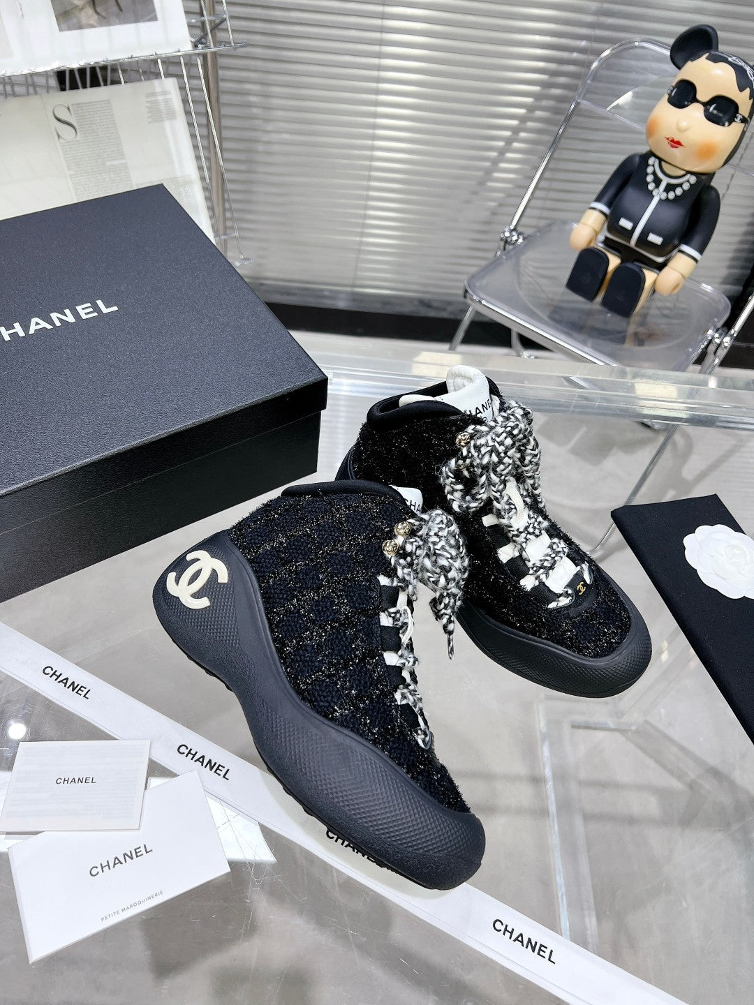 CC Cano Alto Sneaker In Black Tweed And Rubber