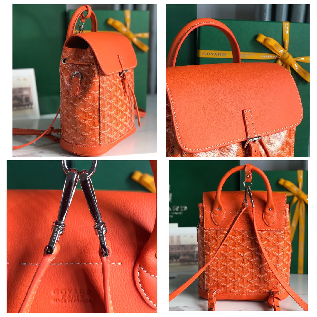 Alpin Mini Backpack 21 In Orange Lambskin And Goyardine Canvas