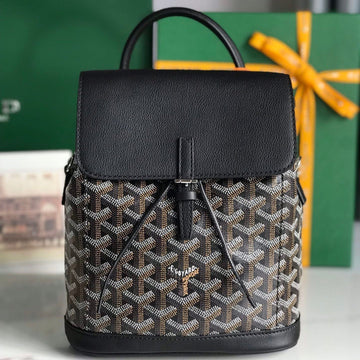 Alpin Mini Backpack 21 In Black Lambskin And Goyardine Canvas