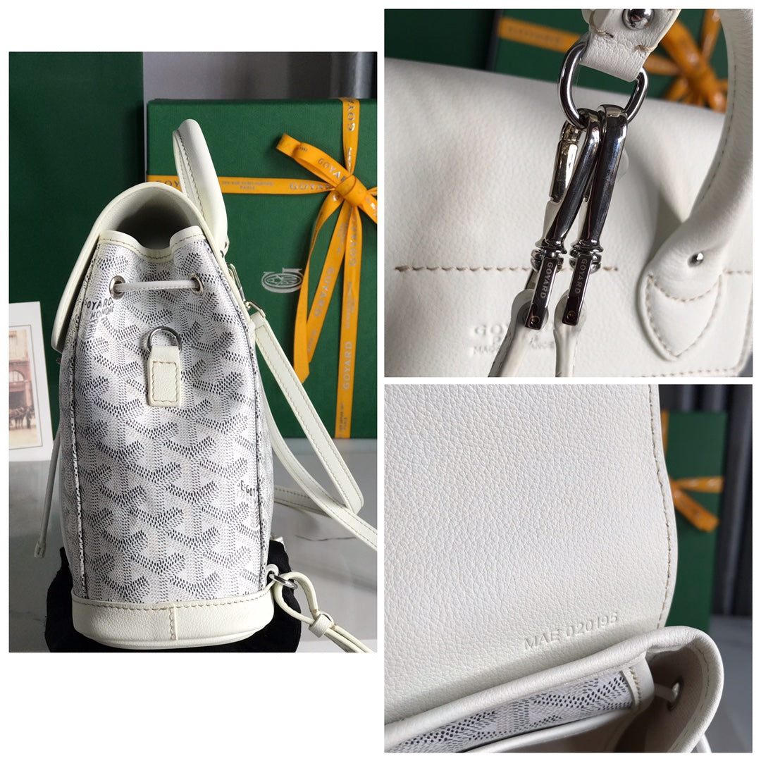 Alpin Mini Backpack 21 In White Lambskin And Goyardine Canvas