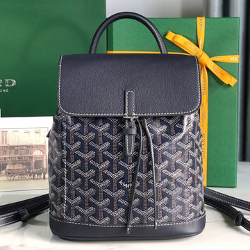 Alpin Mini Backpack 21 In Navy Blue Lambskin And Goyardine Canvas