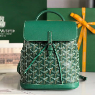Alpin Mini Backpack 21 In Green Lambskin And Goyardine Canvas