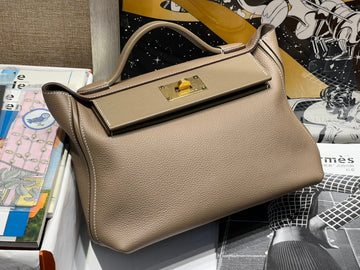 HM 24/24 Bag Etoupe Leather Gold Hardware
