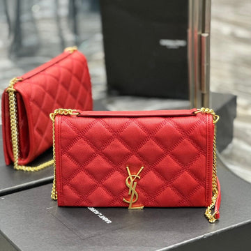 Becky 22.5 Quilted Red Lambskin Gold Hardware