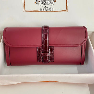 HM Jige Elan 29 Clutch In Cherry Red Calfskin With Wine Red Lizard Skin (25 Days Of Production)