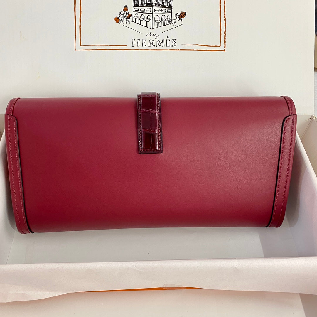 HM Jige Elan 29 Clutch In Cherry Red Calfskin With Wine Red Lizard Skin (25 Days Of Production)
