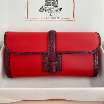 HM Jige Elan 29 Clutch In Candy Red Calfskin With Wine Red Lizard Skin (25 Days Of Production)