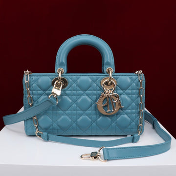 Medium Lady D-Joy 26 Cerulean Lambskin