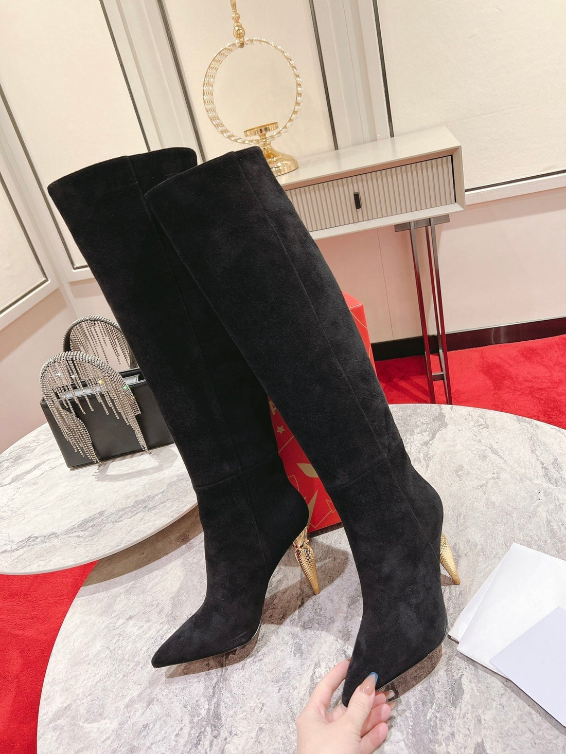 Cl Lipbotta Knee-High Boots 100MM Suede Black