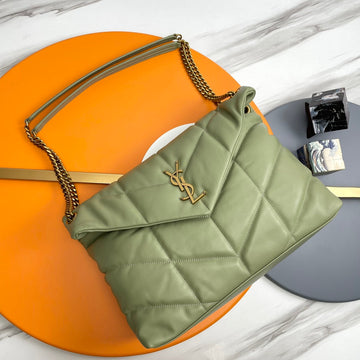 YSL Loulou Puffer Medium Bag 35CM Matcha Green Glossy Leather