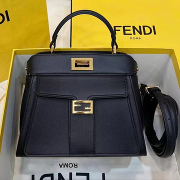 Fendi Peekaboo Mini 23 Bag In Black Calfskin With Gold Hardware