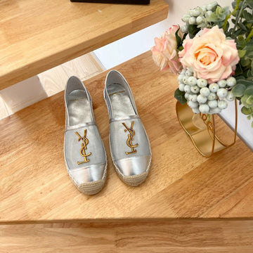 Sl Yves Logo Slip On Silver Calfskin And Mesh