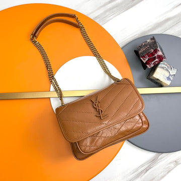 Niki Baby Shoulder Bag 28CM Brown Glossy Leather 285478